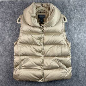 Ann Taylor Down Filled‎ Puffer Vest Size M Gold Tan Jacket Full Zip Pockets